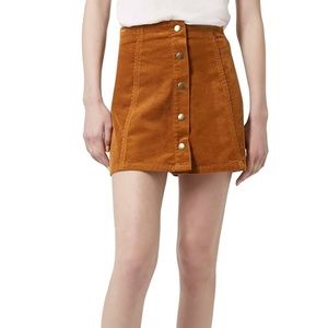 Topshop Button Front Corduroy A-line Skirt Size 6P